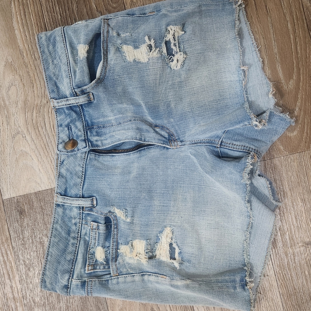 American Eagle Outfitters Blue Distressed Jean Shorts